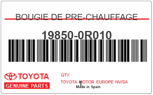 TOYOTA - 19850-0R010 BOUGIE DE PRE-CHAUFFAGE