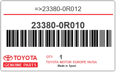 TOYOTA - 23380-0R010 REFERENCE REMPLACEE PAR :