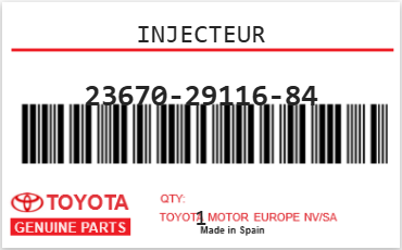TOYOTA - 23670-29116-84 INJECTEUR