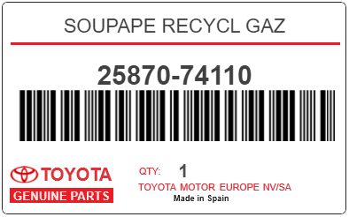 TOYOTA - 25870-74110 SOUPAPE RECYCL GAZ