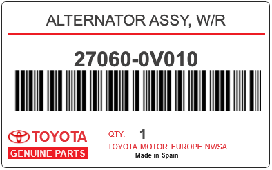 TOYOTA - 27060-0V010 ALTERNATOR ASSY, W/R