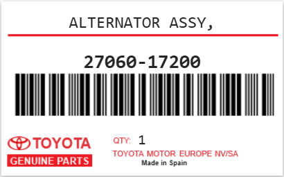 TOYOTA - 27060-17200 ALTERNATOR ASSY,