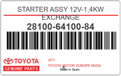 TOYOTA - 28100-64100-84 STARTER ASSY 12V-1,4KW EXCHANGE