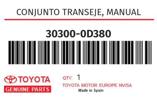 TOYOTA - 30300-0D380 TRANSAXLE ASSY, MANU