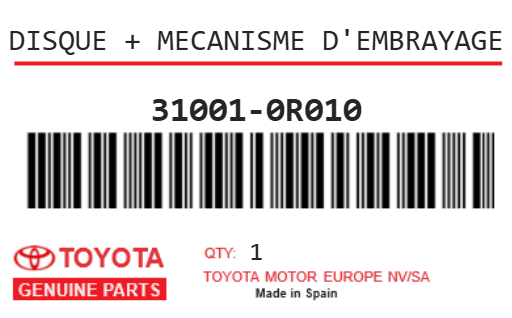 TOYOTA - 31001-0R010 DISQUE + MECANISME D'EMBRAYAGE