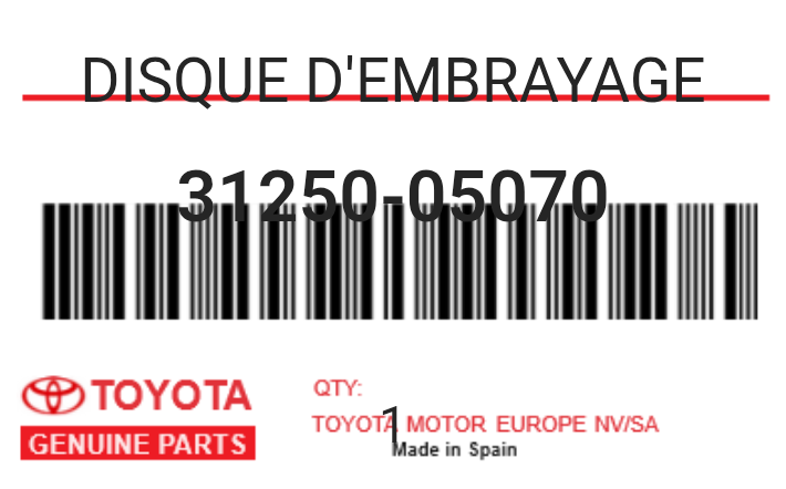 TOYOTA - 31250-05070 DISQUE D'EMBRAYAGE