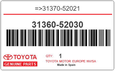 TOYOTA - 31360-52030 REFERENCE REMPLACEE PAR :