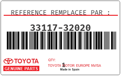 TOYOTA - 33117-32020 REFERENCE REMPLACEE PAR :