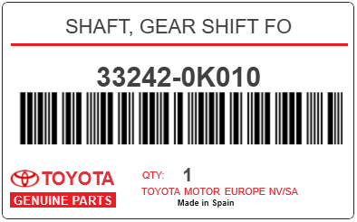 TOYOTA - 33242-0K010 SHAFT, GEAR SHIFT FO