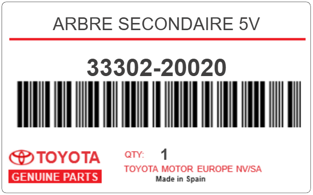 TOYOTA - 33302-20020 ARBRE SECONDAIRE 5V