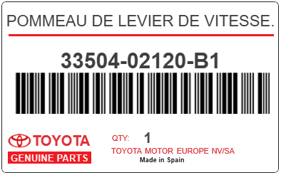 TOYOTA - 33504-02120-B1 POMMEAU DE LEVIER DE VITESSE.