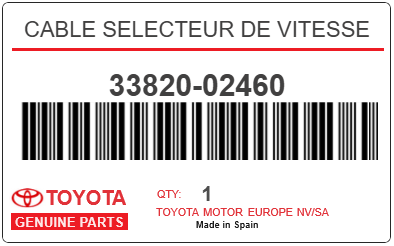 TOYOTA - 33820-02460 CABLE SELECTEUR DE VITESSE
