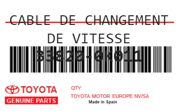 TOYOTA - 33820-0K011 CABLE DE CHANGEMENT DE VITESSE