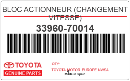 TOYOTA - 33960-70014 BLOC ACTIONNEUR (changement vitesse)
