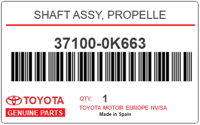 TOYOTA - 37100-0K663 SHAFT ASSY, PROPELLE