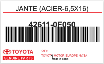 TOYOTA - 42611-0F050 JANTE (acier-6,5x16)