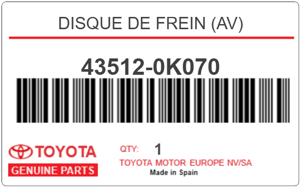 TOYOTA - 43512-0K070 DISQUE DE FREIN (av)