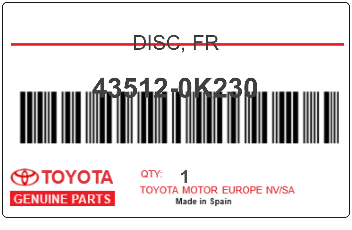 TOYOTA - 43512-0K230 DISC, FR