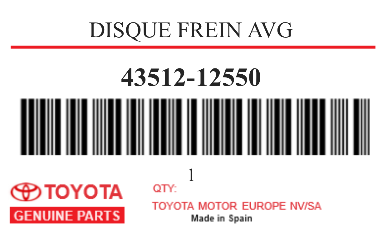 TOYOTA - 43512-12550 DISQUE FREIN AVG