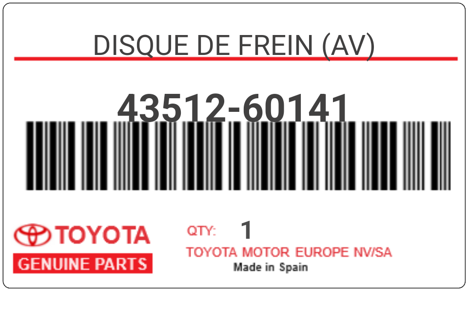 TOYOTA - 43512-60141 DISQUE DE FREIN (av)
