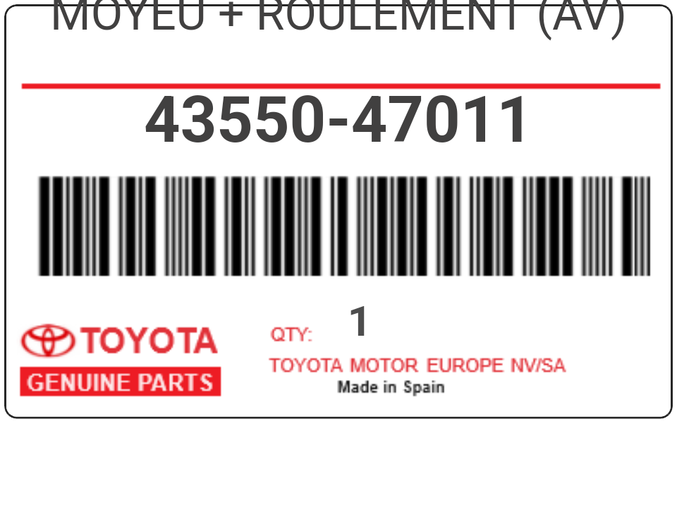 TOYOTA - 43550-47011 MOYEU + ROULEMENT (av)