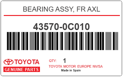 TOYOTA - 43570-0C010 BEARING ASSY, FR AXL