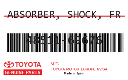 TOYOTA - 48511-69676 ABSORBER, SHOCK, FR
