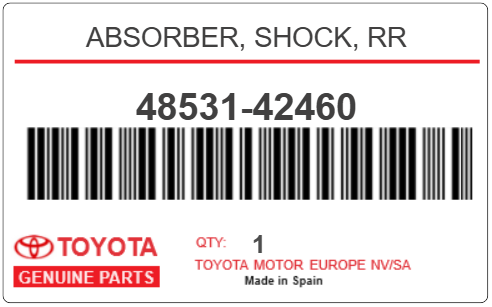 TOYOTA - 48531-42460 ABSORBER, SHOCK, RR