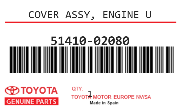 TOYOTA - 51410-02080 COVERASSY,ENGINEU