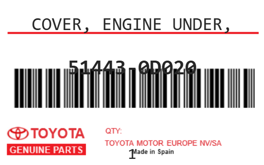 TOYOTA - 51443-0D020 COVER, ENGINE UNDER,