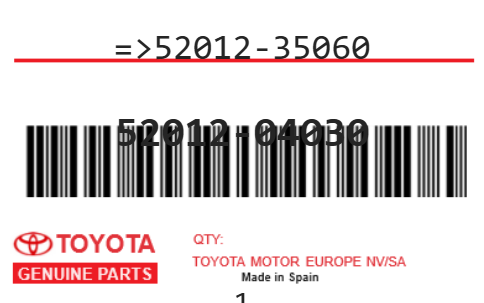 TOYOTA - 52012-04030 REFERENCE REMPLACEE PAR : 