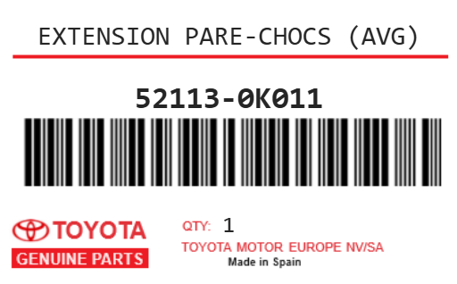 TOYOTA - 52113-0K011 EXTENSION PARE-CHOCS (avg)