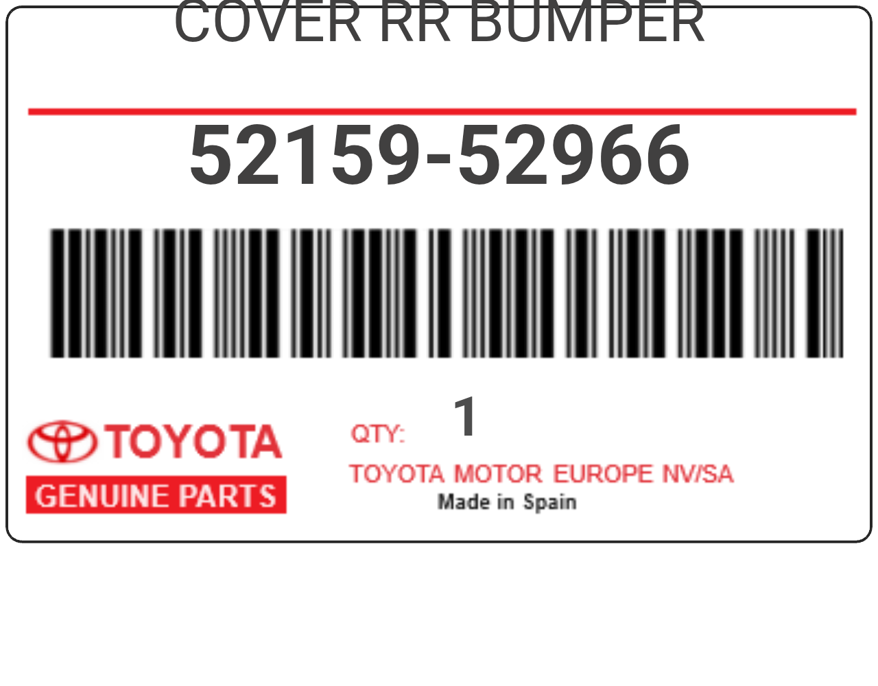 TOYOTA - 52159-52966 COVER RR BUMPER