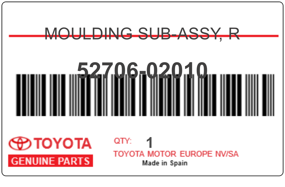 TOYOTA - 52706-02010 MOULDING SUB-ASSY, R