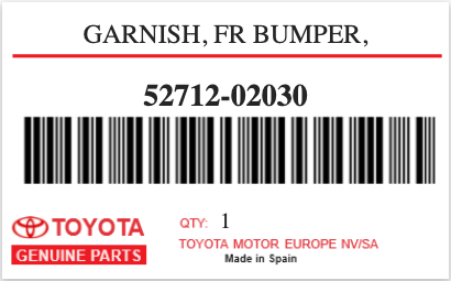 TOYOTA - 52712-02030 GARNISH, FR BUMPER,