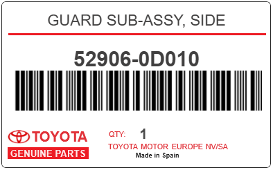 TOYOTA - 52906-0D010 GUARD SUB-ASSY, SIDE