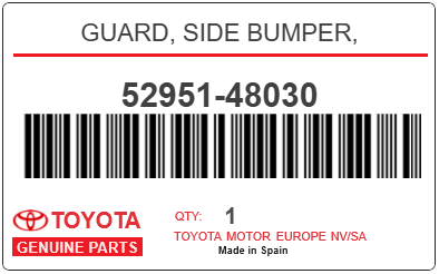 TOYOTA - 52951-48030 GUARD, SIDE BUMPER,