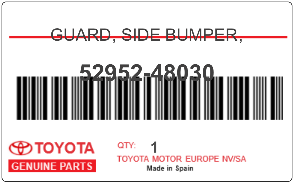 TOYOTA - 52952-48030 GUARD, SIDE BUMPER,