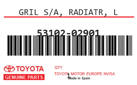 TOYOTA - 53102-02901 GRIL S/A, RADIATR, L