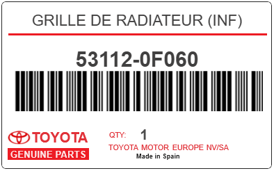 TOYOTA - 53112-0F060 GRILLE DE RADIATEUR (inf)