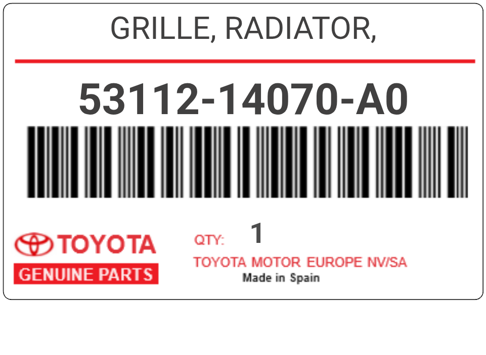 TOYOTA - 53112-14070-A0 GRILLE, RADIATOR,