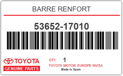 TOYOTA - 53652-17010 BARRE RENFORT