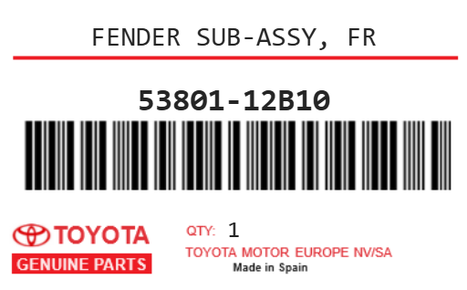 TOYOTA - 53801-12B10 FENDER SUB-ASSY, FR