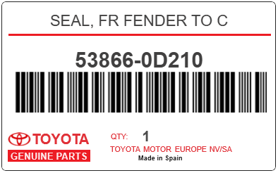 TOYOTA - 53866-0D210 SEAL, FR FENDER TO C
