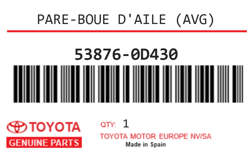 TOYOTA - 53876-0D430 PARE-BOUE D'AILE (avg)