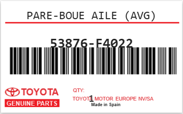 TOYOTA - 53876-F4022 PARE-BOUE AILE (avg)