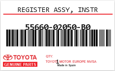 TOYOTA - 55660-02050-B0 REGISTER ASSY, INSTR