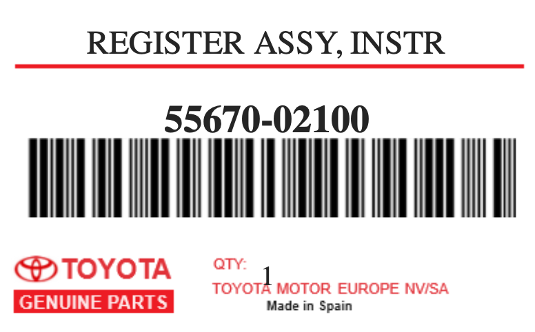 TOYOTA - 55670-02100 REGISTER ASSY, INSTR