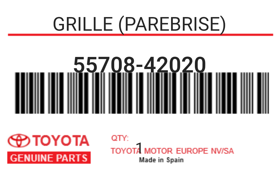 TOYOTA - 55708-42020 GRILLE (parebrise)
