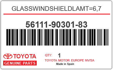 TOYOTA - 56111-90301-83 GLASSWINDSHIELDLAMT=6,7
